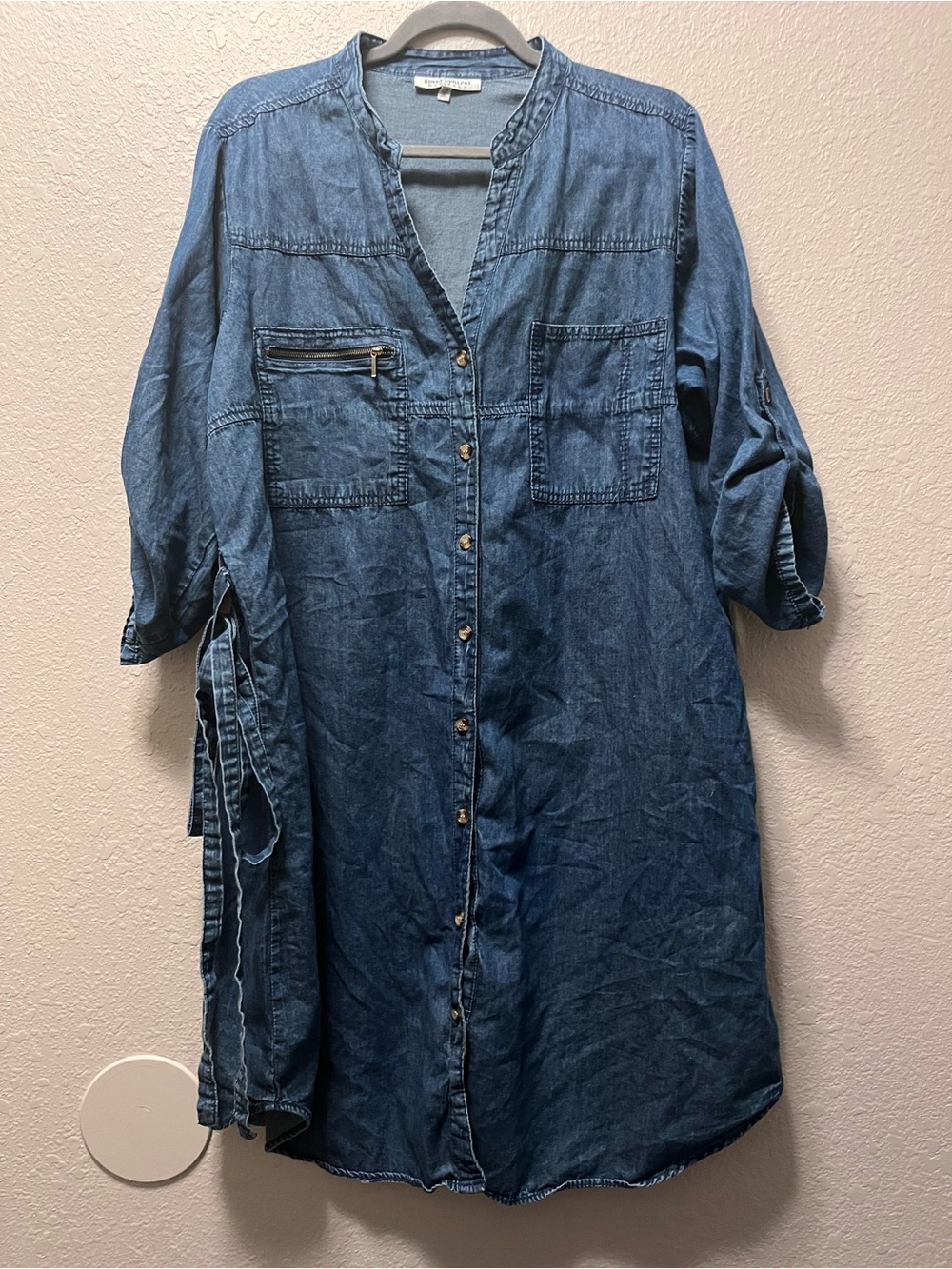 Speed Control Denim Midi Shirt Dress - Blue Runs Small true L/XL